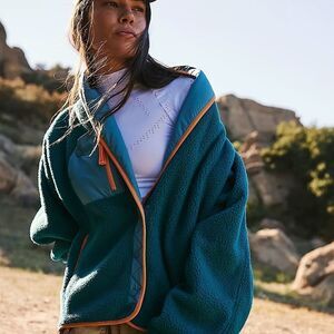 NWOT FP Movement Teal Fleece Jacket with Orange Trim